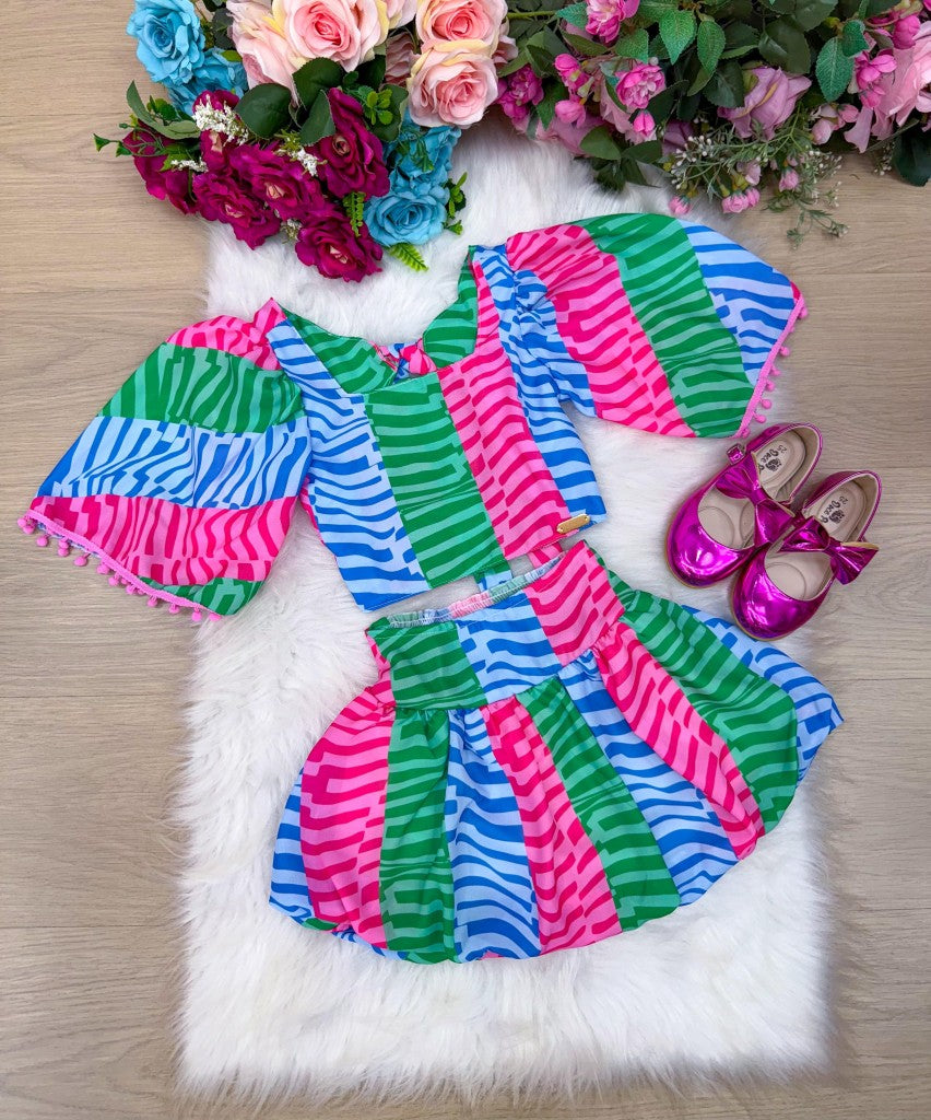 Conjunto Infantil Blusinha e Saia Balonê Rosa