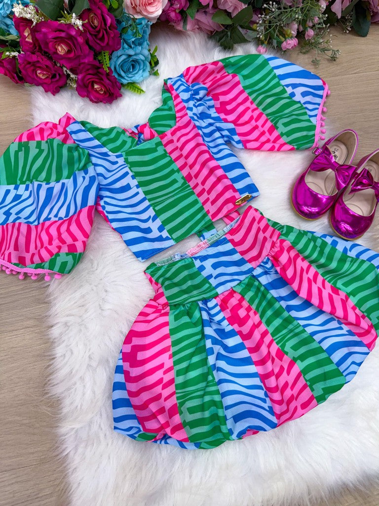 Conjunto Infantil Blusinha e Saia Balonê Rosa