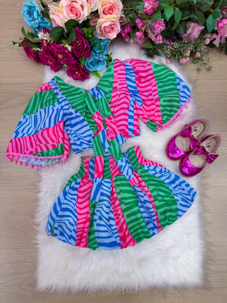 Conjunto Infantil Blusinha e Saia Balonê Rosa