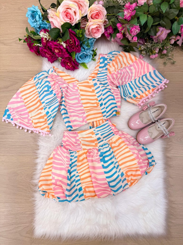 Conjunto Infantil Rosa Bebê com Blusinha e Saia Balonê