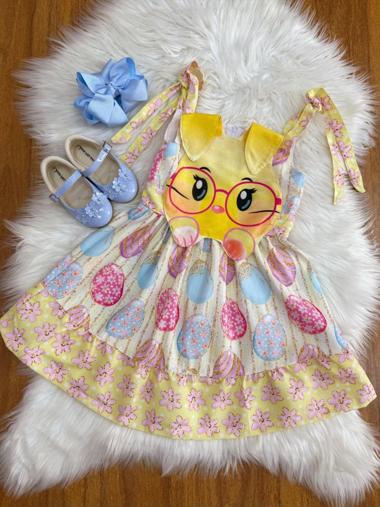 Vestido Infantil Amarelo de Poliéster para Festas de Verão