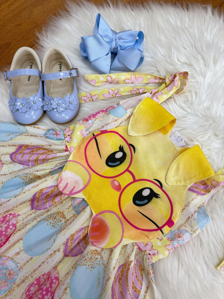 Vestido Infantil Amarelo de Poliéster para Festas de Verão