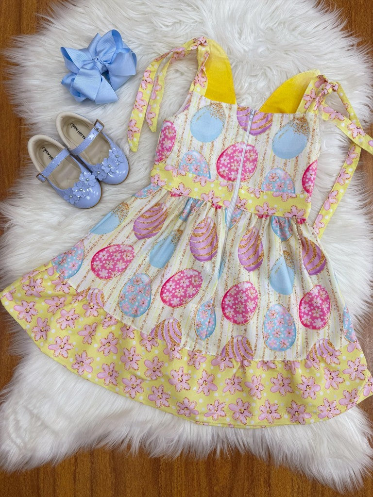 Vestido Infantil Amarelo de Poliéster para Festas de Verão