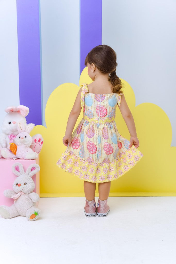 Vestido Infantil Amarelo de Poliéster para Festas de Verão