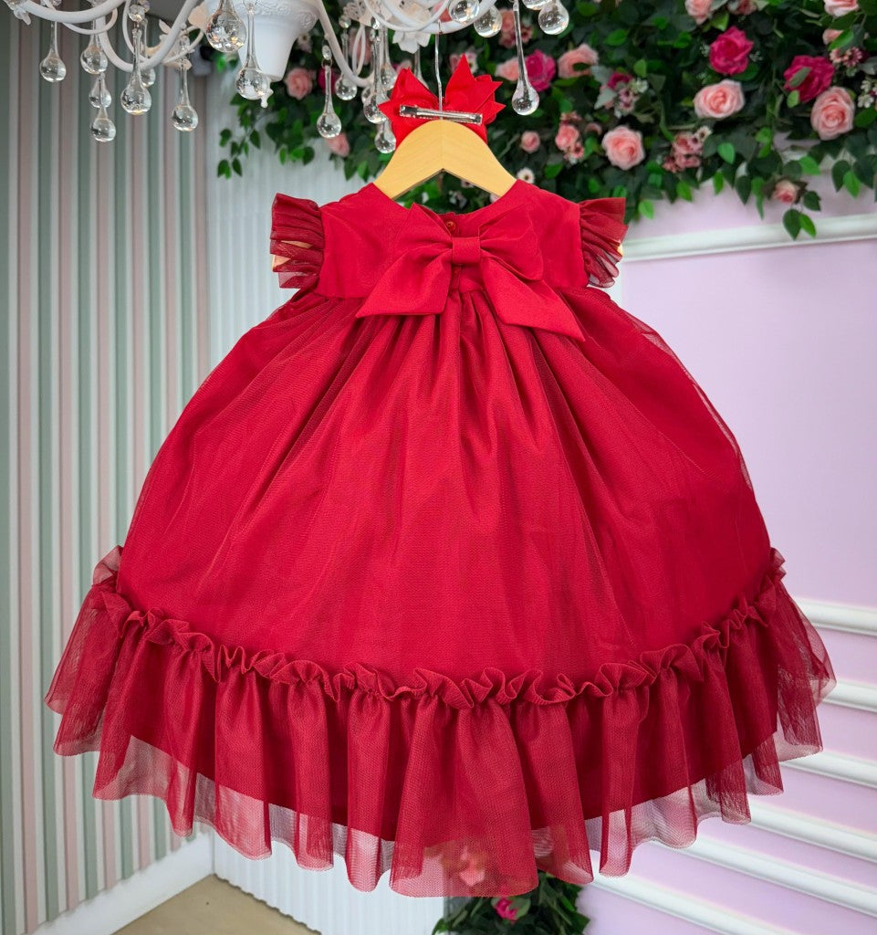 Vestido Infantil Vermelho em Tule para Jardim Encantado Baby Liz