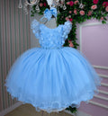 Vestido Infantil Azul Bebê com Gola Redonda e Laço para Meninas