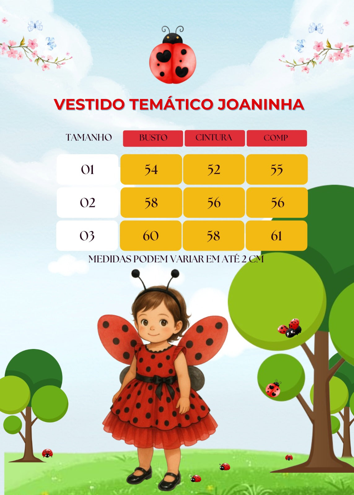 Vestido Luxuoso Joaninha com Asa e Tiara em Tecido Misto