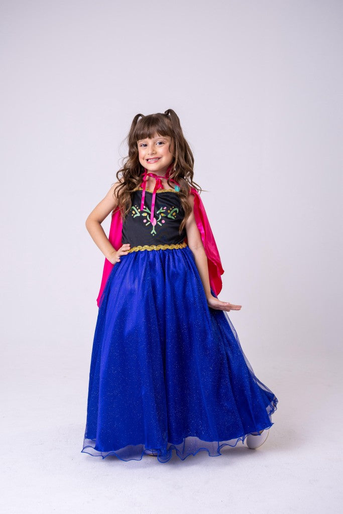 Saia Longa Princesa Ana Frozen em Cetim com Tule Glitter