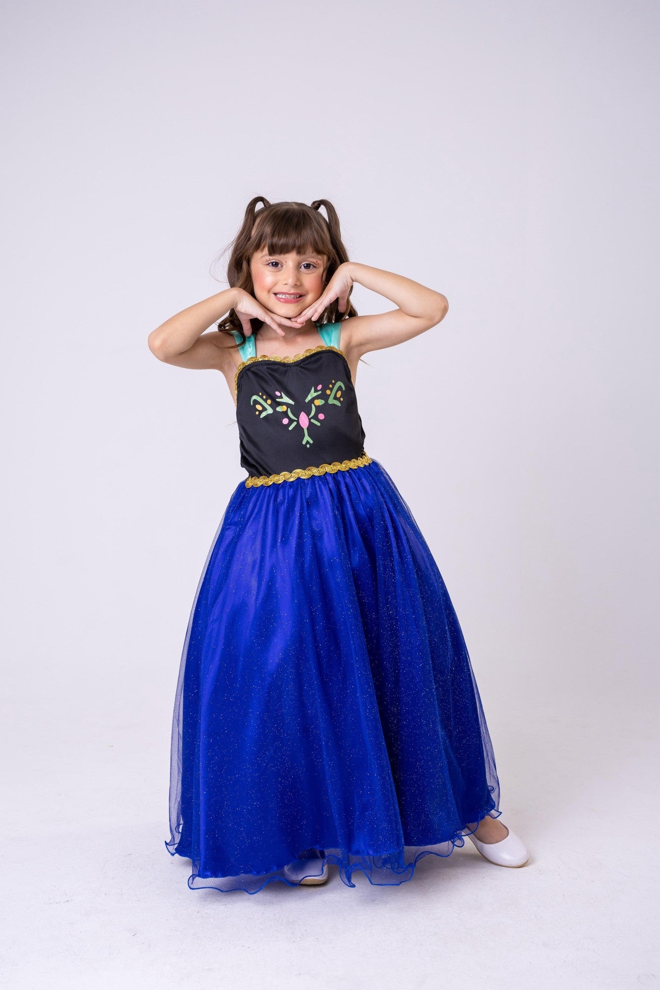 Saia Longa Princesa Ana Frozen em Cetim com Tule Glitter