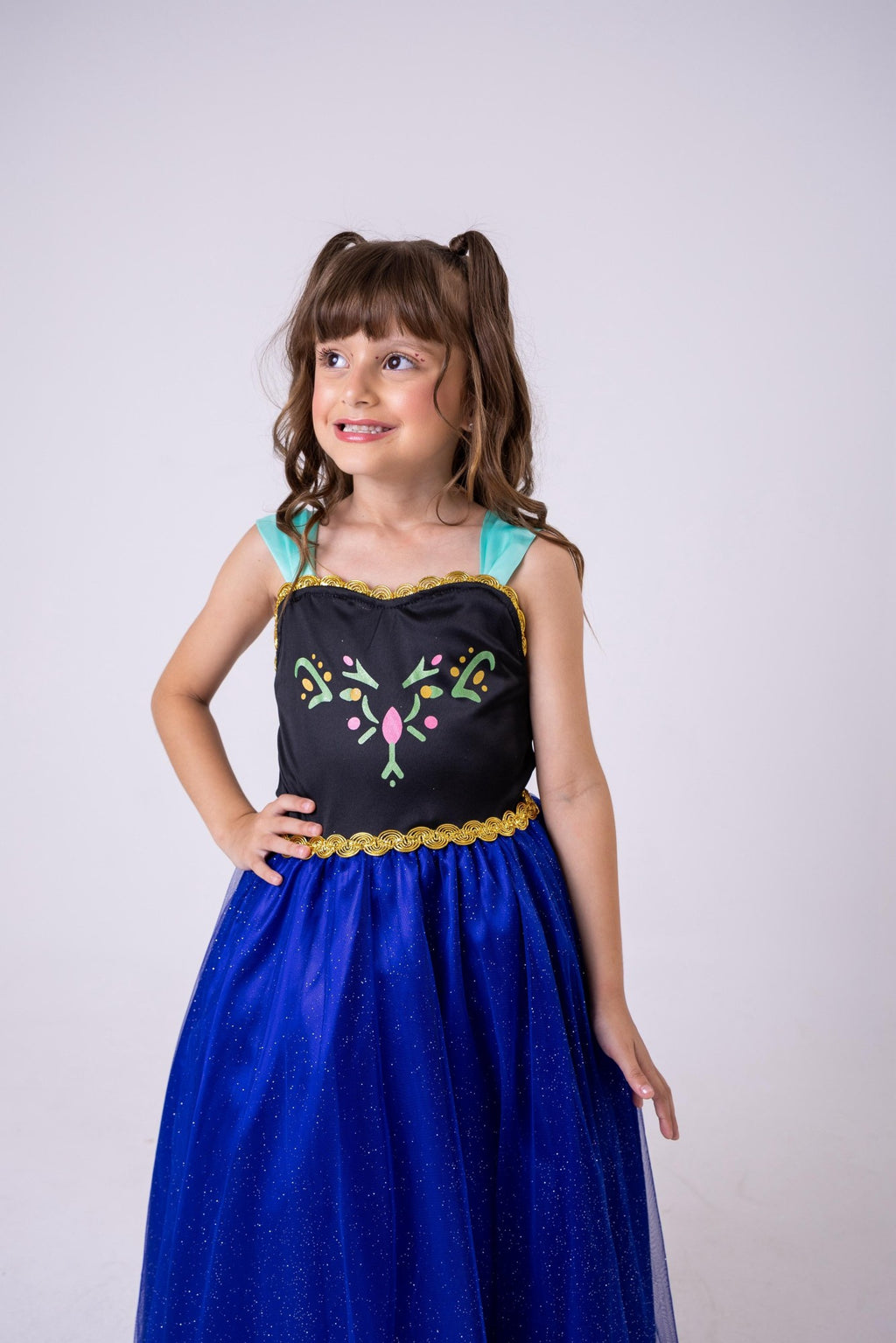 Saia Longa Princesa Ana Frozen em Cetim com Tule Glitter