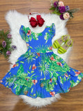 Vestido Infantil Azul Florido Casual para Primavera
