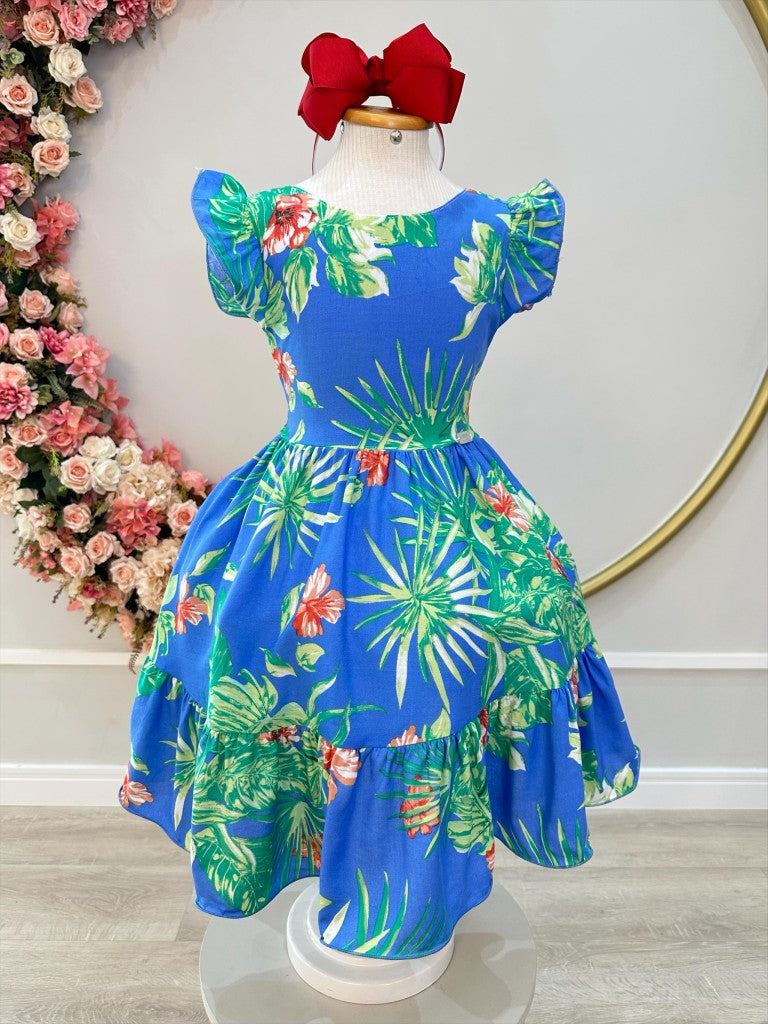 Vestido Infantil Azul Florido Casual para Primavera
