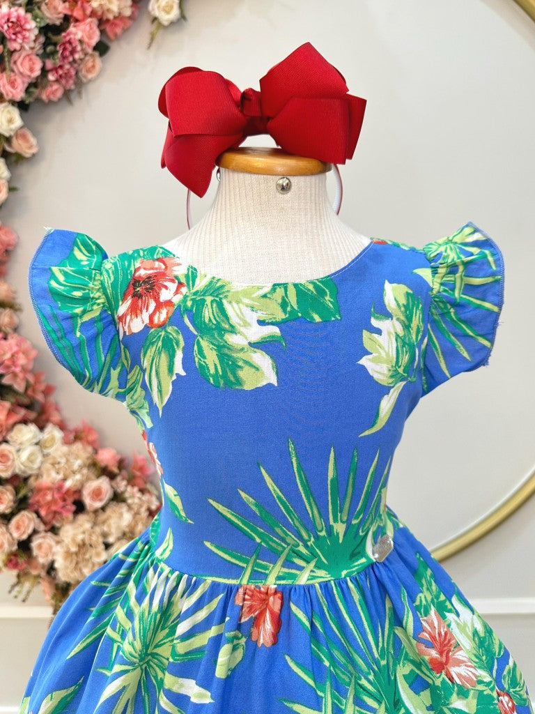 Vestido Infantil Azul Florido Casual para Primavera