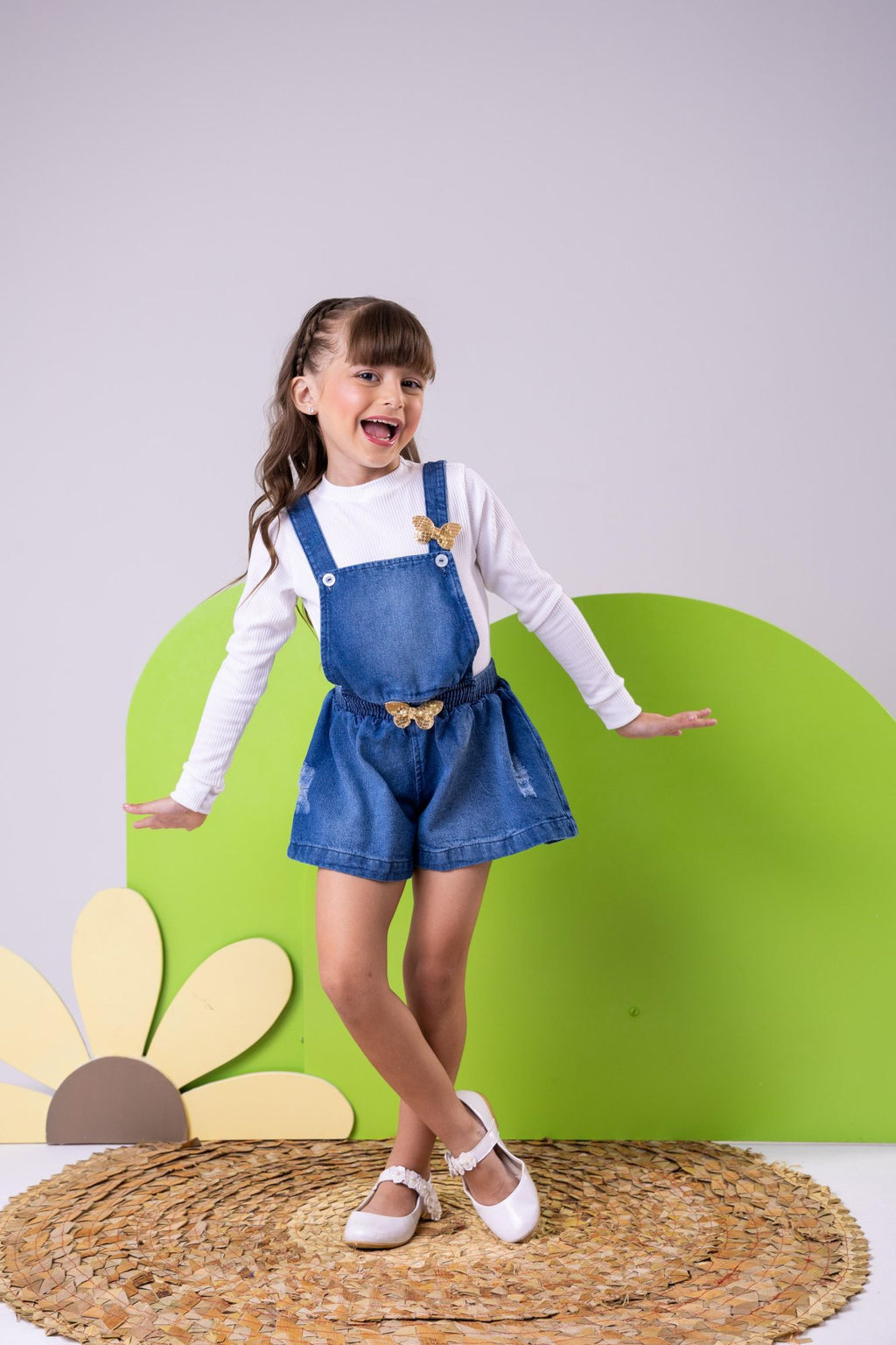 Vestido Jeans Infantil com Cinto e Laço