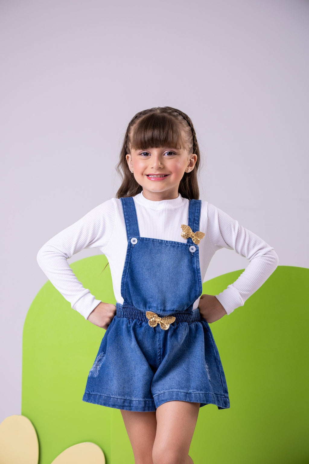 Vestido Jeans Infantil com Cinto e Laço