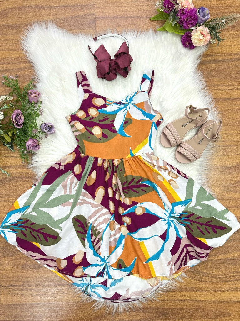 Vestido Infantil Casual Marsala com Estampa Floral para Primavera e Verão
