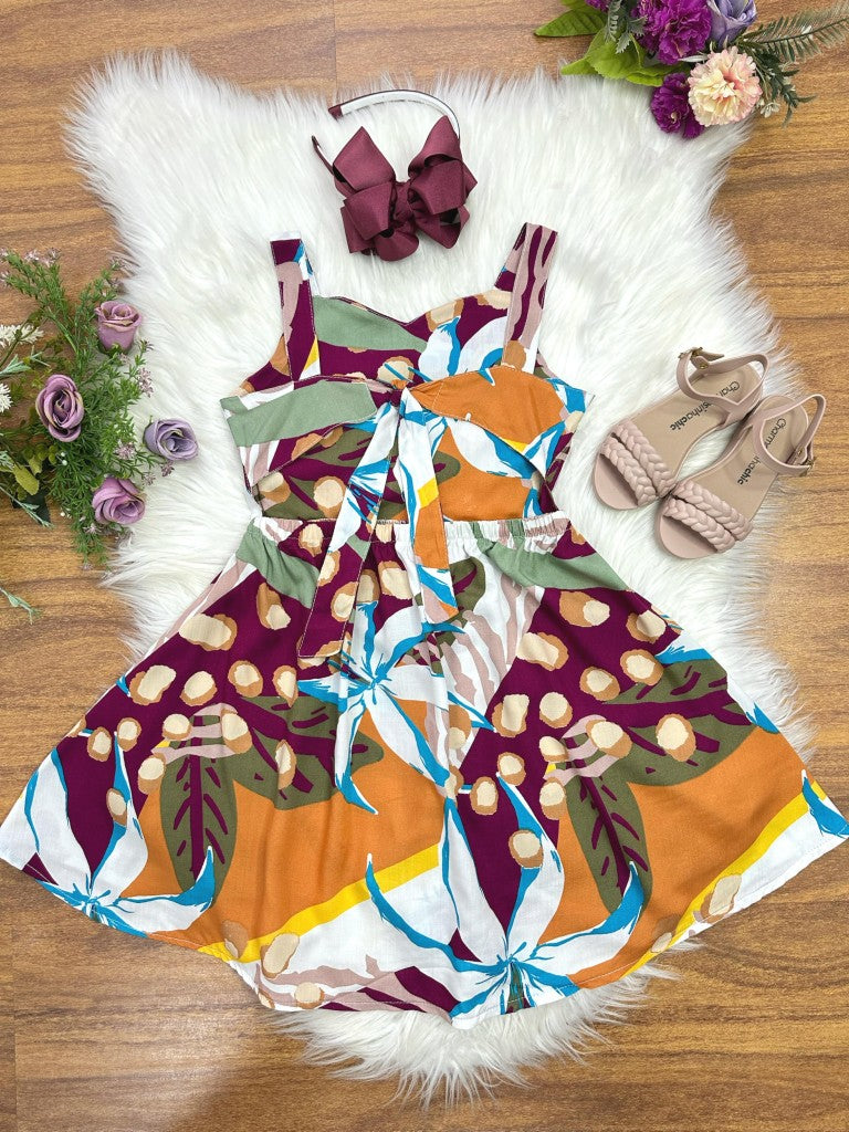 Vestido Infantil Casual Marsala com Estampa Floral para Primavera e Verão