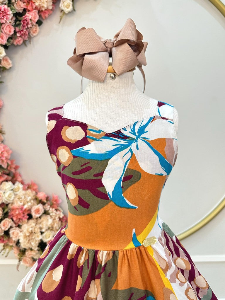 Vestido Infantil Casual Marsala com Estampa Floral para Primavera e Verão