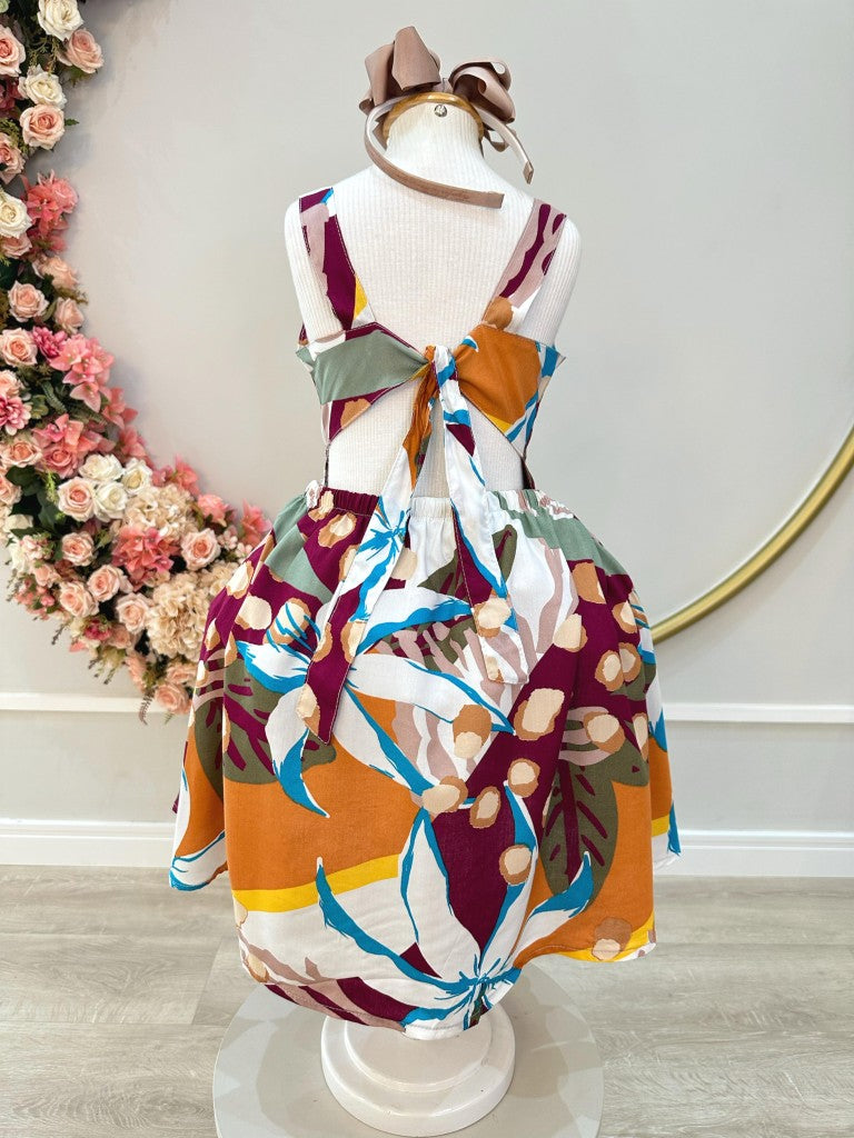 Vestido Infantil Casual Marsala com Estampa Floral para Primavera e Verão