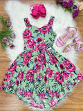 Vestido Infantil Verde Florido Casual Primavera Verão
