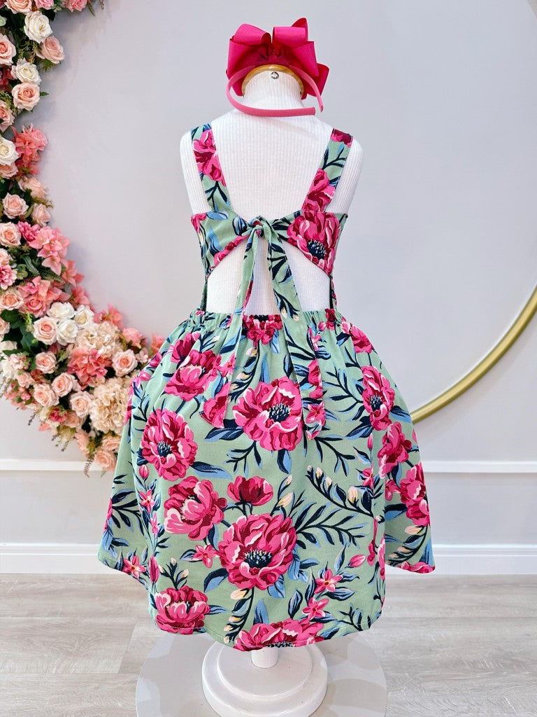 Vestido Infantil Verde Florido Casual Primavera Verão