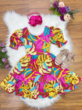 Vestido Infantil Casual Marsala Florido para Primavera