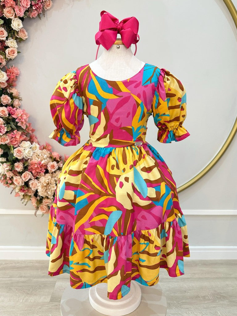 Vestido Infantil Casual Marsala Florido para Primavera