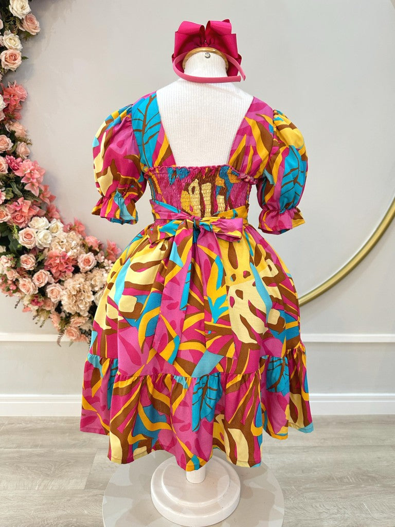 Vestido Infantil Casual Marsala Florido para Primavera