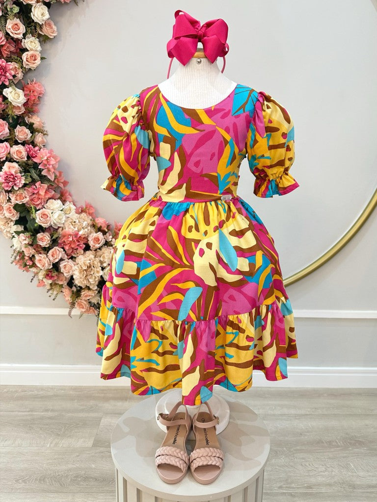 Vestido Infantil Casual Marsala Florido para Primavera