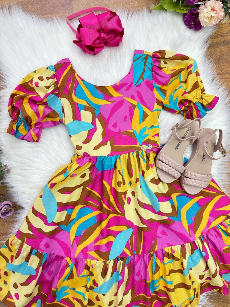 Vestido Infantil Casual Marsala Florido para Primavera