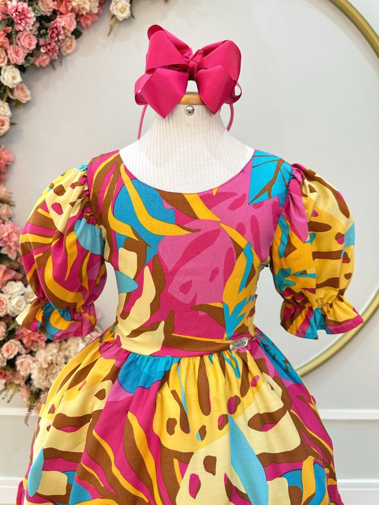 Vestido Infantil Casual Marsala Florido para Primavera