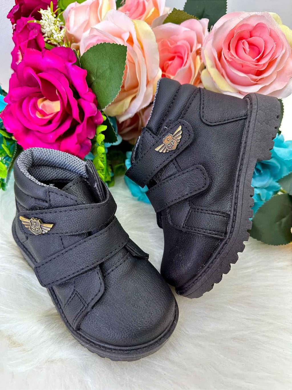 Bota Coturno Masculina Preta em Tecido Corino com Sola Antiaderente