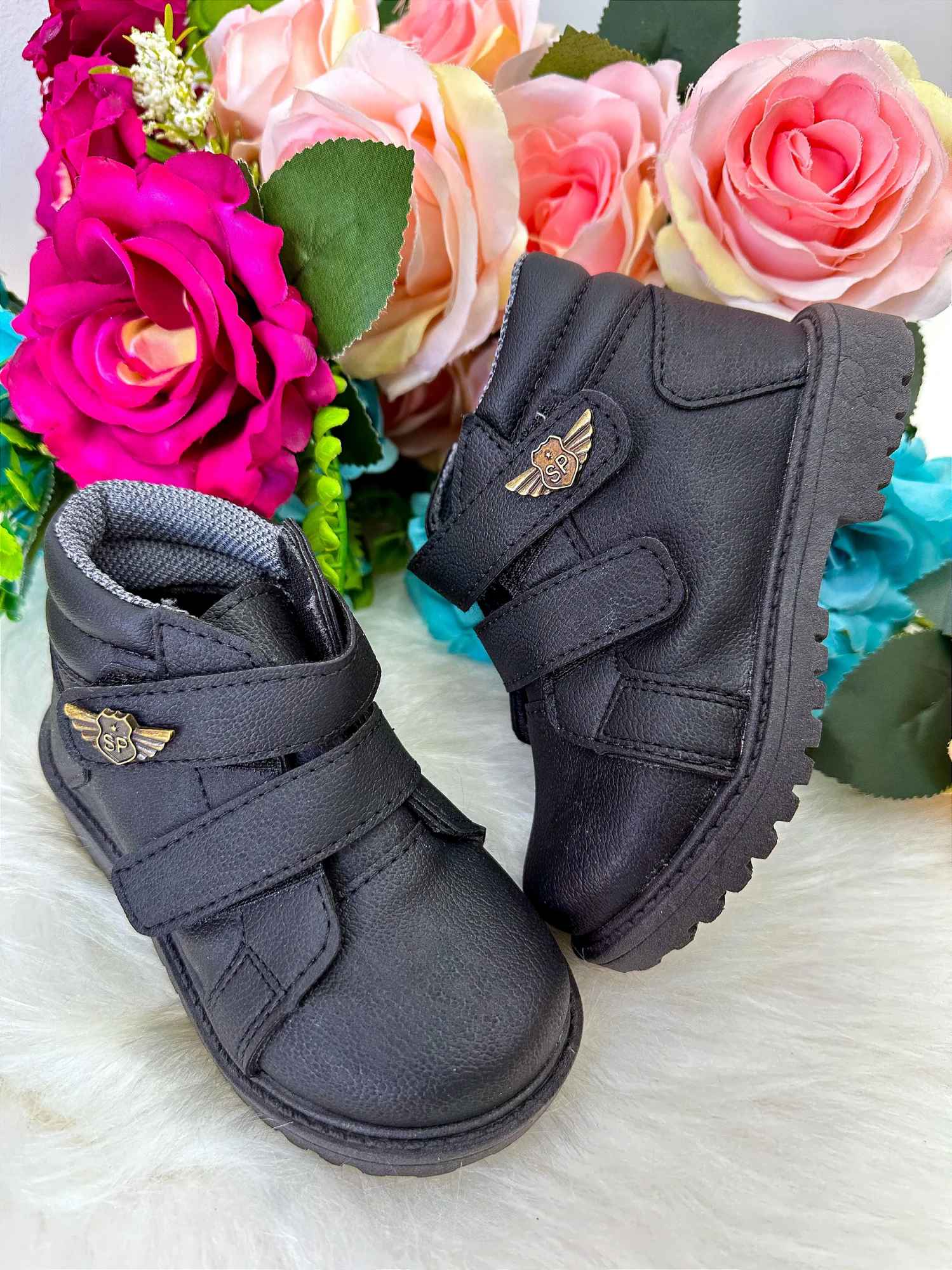 Bota Coturno Masculina Preta em Tecido Corino com Sola Antiaderente