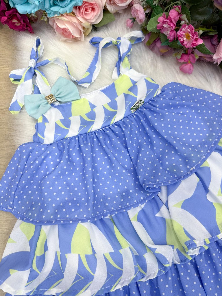 Vestido Azul Eloa em Tecido 100% Poliéster com Alcinhas Ajustáveis