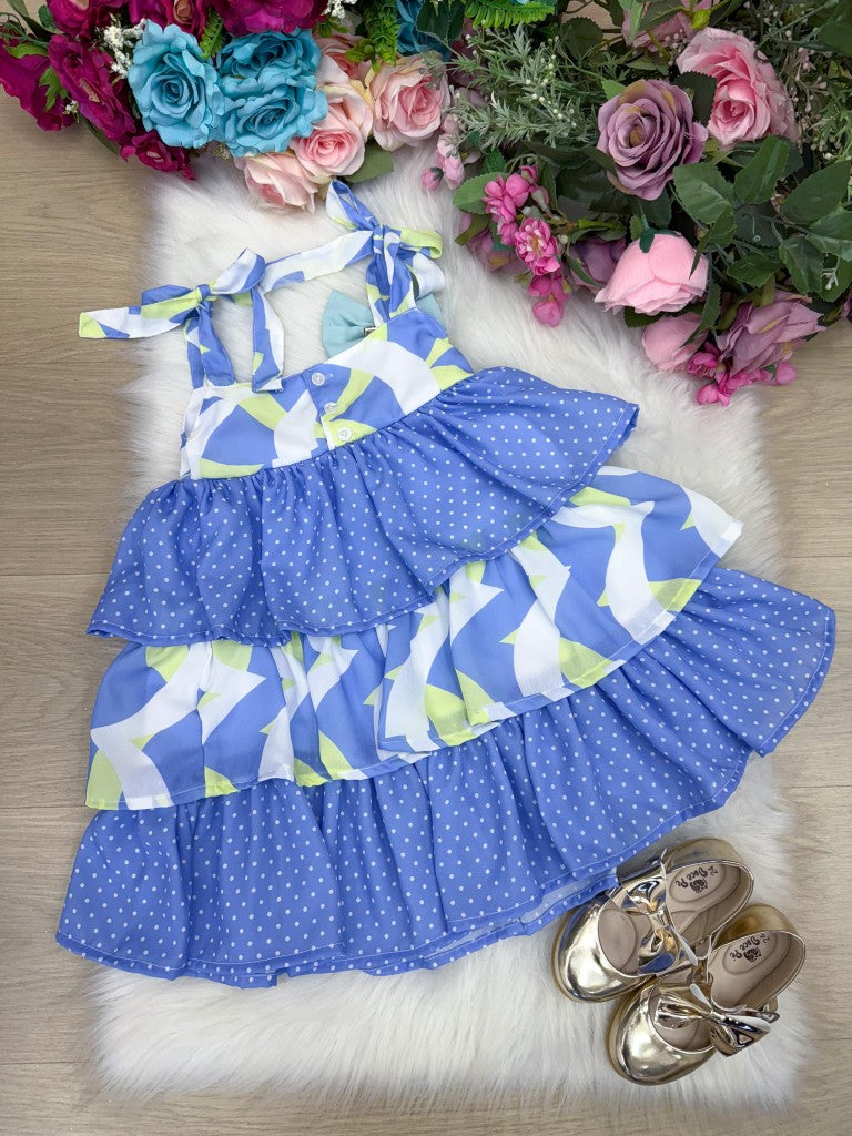 Vestido Azul Eloa em Tecido 100% Poliéster com Alcinhas Ajustáveis