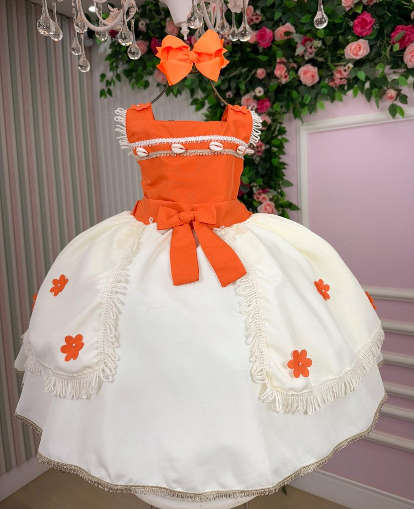 Vestido Kids Moana em Tecido 100% Poliéster com Gola Reta e Mangas Regatas