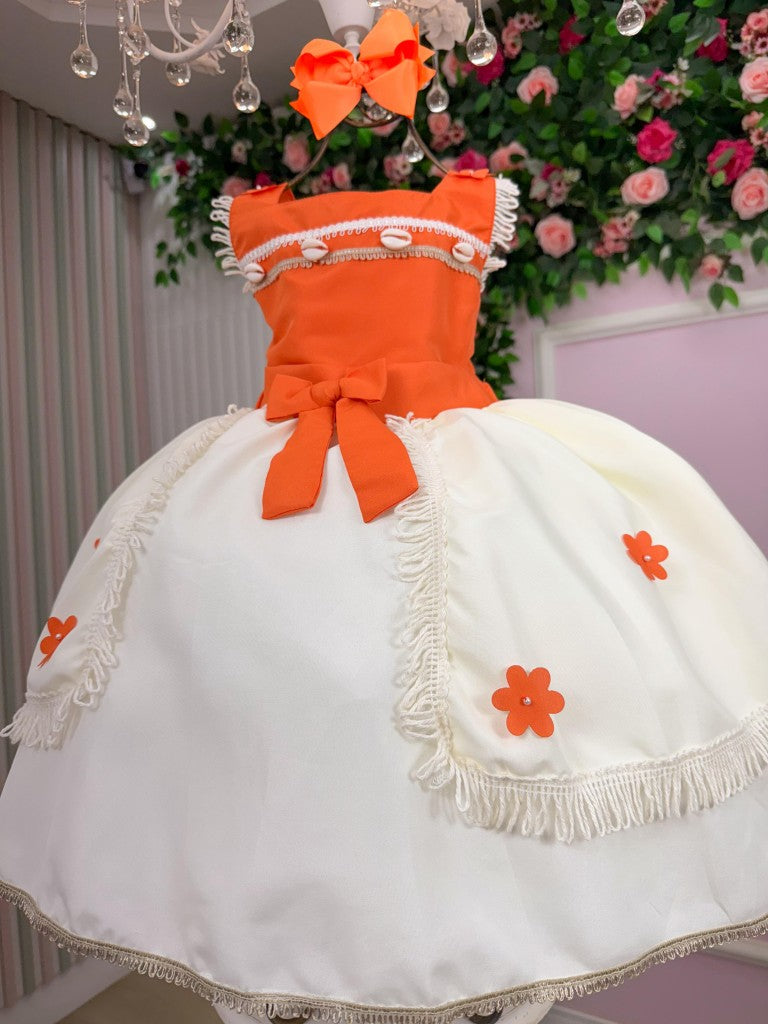 Vestido Kids Moana em Tecido 100% Poliéster com Gola Reta e Mangas Regatas