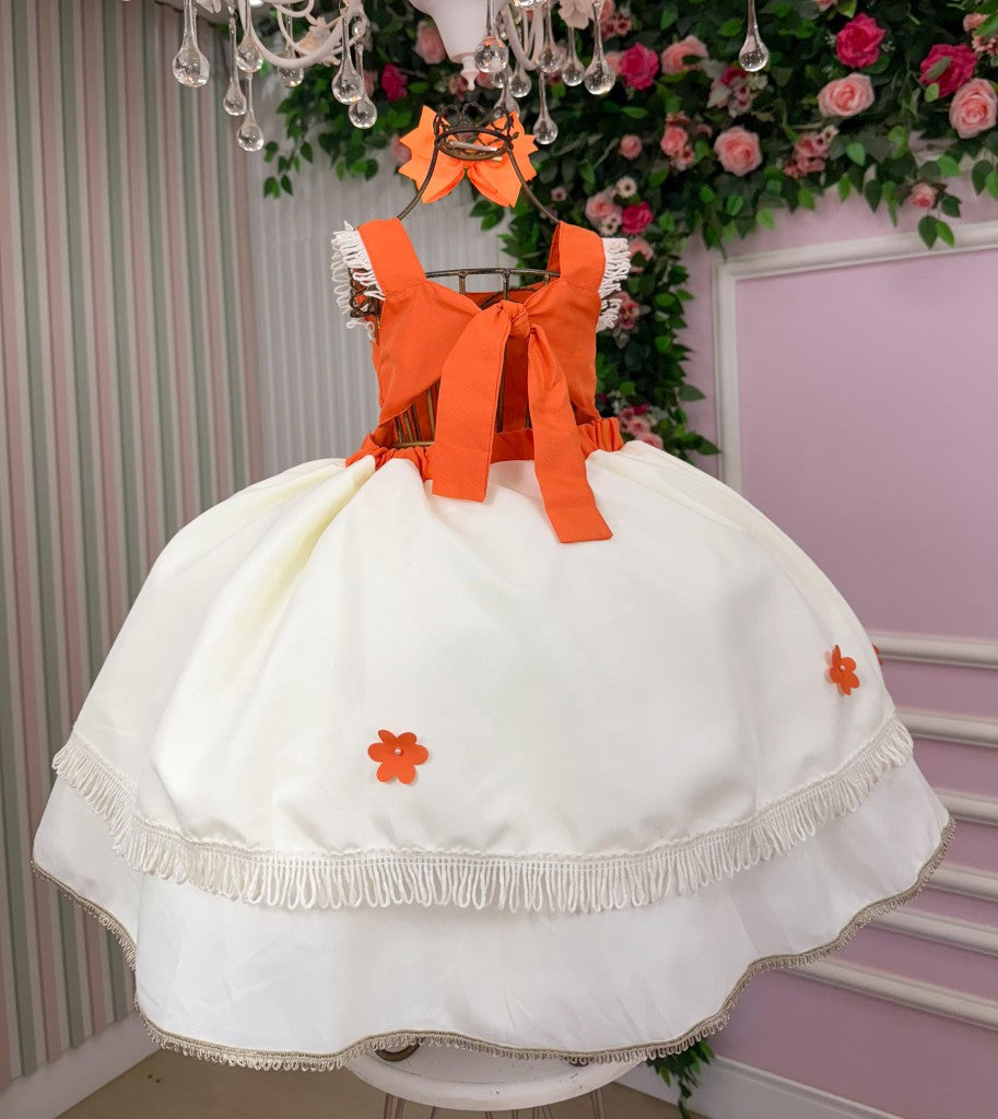 Vestido Kids Moana em Tecido 100% Poliéster com Gola Reta e Mangas Regatas