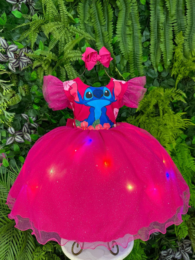 Vestido Temático Floral Pink com LED para Crianças