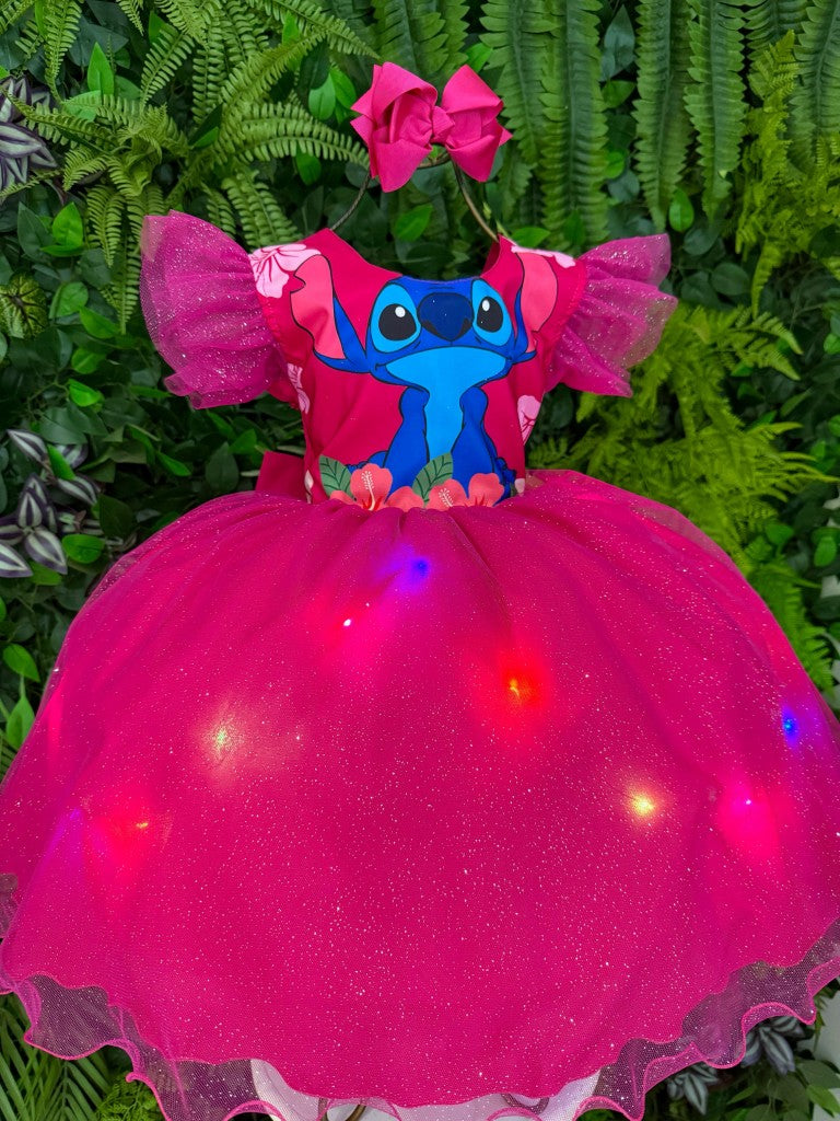 Vestido Temático Floral Pink com LED para Crianças