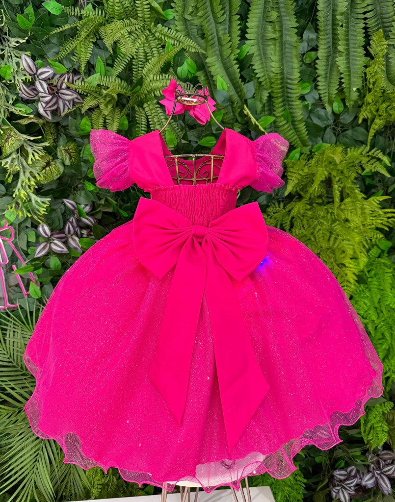 Vestido Temático Floral Pink com LED para Crianças