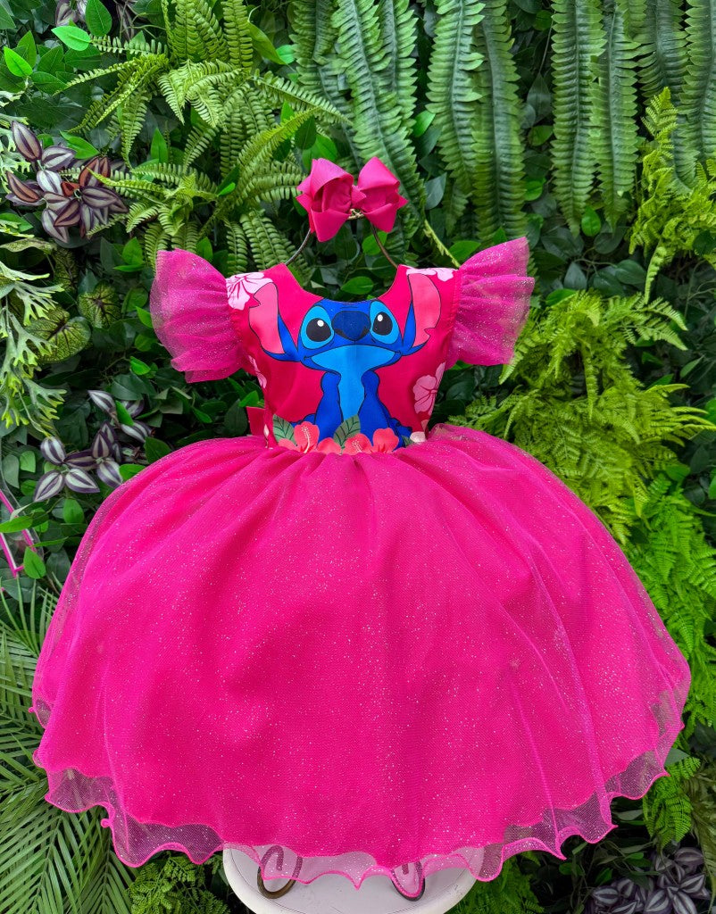 Vestido Temático Floral Pink com LED para Crianças