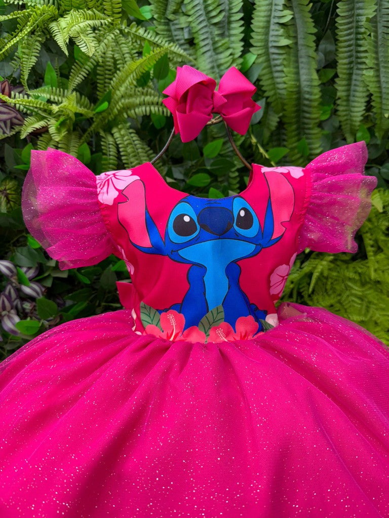 Vestido Temático Floral Pink com LED para Crianças