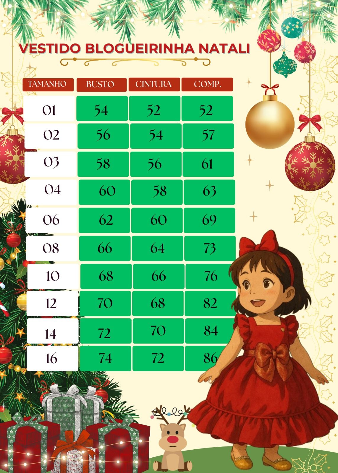 Vestido Vermelho Infantil em Poliéster com Laço - Natal