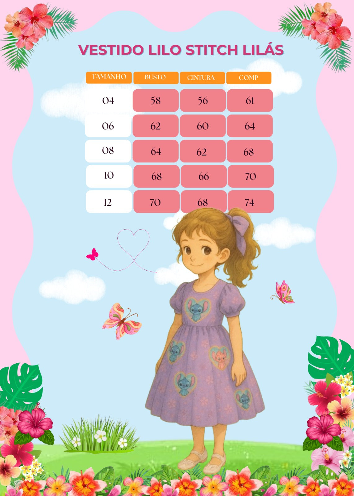 Vestido Infantil Lilás em Tecido 100% Poliéster com Gola Redonda