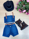 Conjunto Cropped e Short com Cinto para Crianças