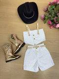 Cropped Branco com Short e Cinto para Crianças