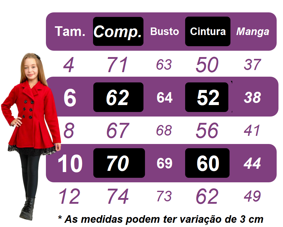 Casaco Sobretudo Infantil Soft Renda Barra Preto Botão
