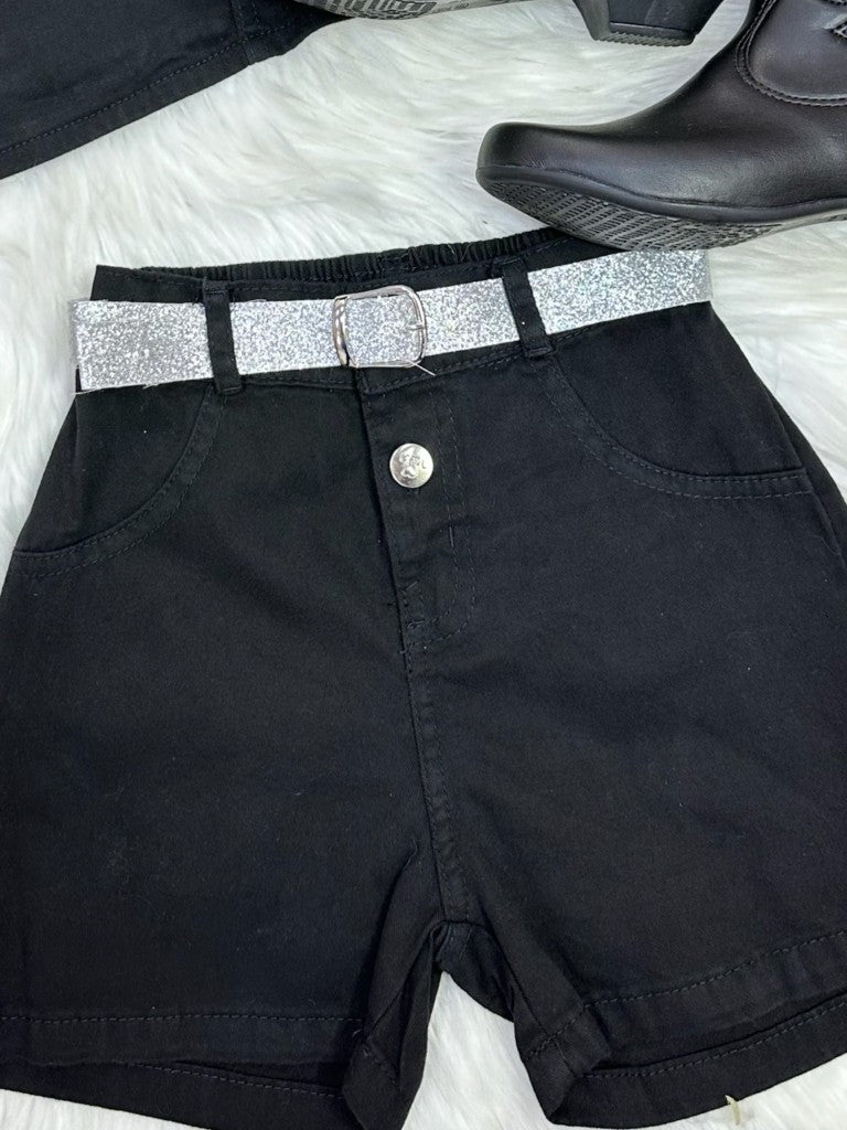 Conjunto Infantil Blusa e Short Sarja Preto Casual