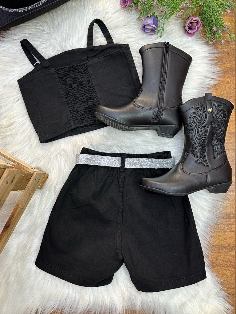 Conjunto Infantil Blusa e Short Sarja Preto Casual